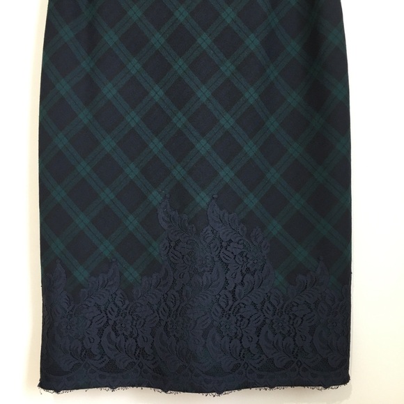 Talbots Wool Blend Green & Blackwatch plaid lace hem sleeveless sheath dress 14 - Picture 13 of 16